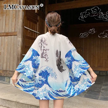 

The Great Wave Off Kanagawa woman Japanese Traditional Orient Ethnic Cardigan Kimono coat Unisex Thin Loose Ukiyo-e Outfits