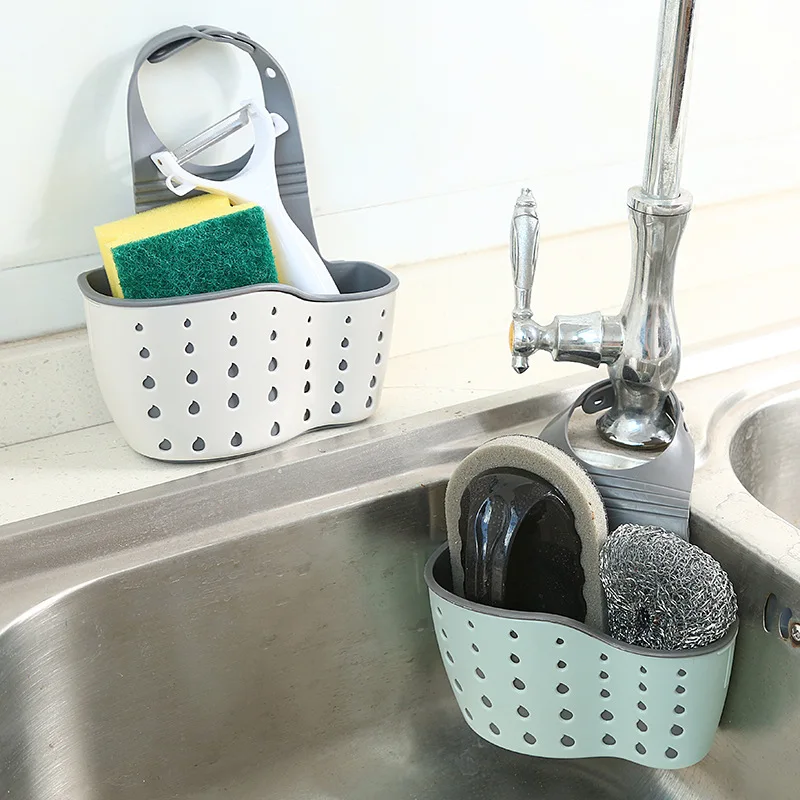 

Adjustable Kitchen Gadgets Rubber Sink Shelf Sponge Drain Snap Sink Soap Holder Storage Rack Hanging Basket Bathroom Organizer