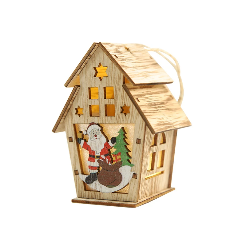 Новогодняя, Рождественская, деревянная, Рождественская, освещенная кабина, сборка маленького домика, елочные украшения, светящийся цветной домик AF213 - Цвет: D