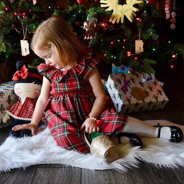 NEW Baby Girl Kids Cotton Check Princess Xmas Party Dresses Red Plaid Backless Clothes Sundress 1-6Y