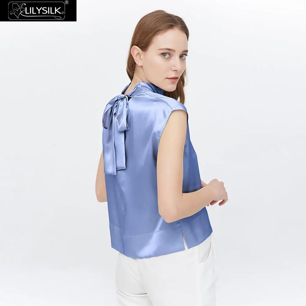 Женские шелковые топы LilySilk со стоячим воротником и галстуком-бабочкой, новинка