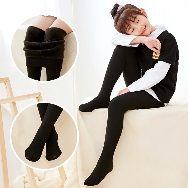 

Girls' Pantyhose Brushed And Thick Autumn And Winter New Style Children Vertical Stripe One-piece Velvet Leggings Baby plus Crot