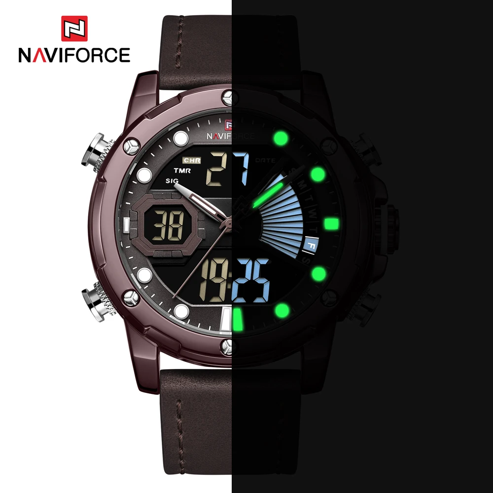 NAVIFORCE светодиодный дисплей часы для мужчин кварцевые наручные часы Мужской Топ люксовый бренд Военный Спортивный Хронограф Часы подарок+ коробка