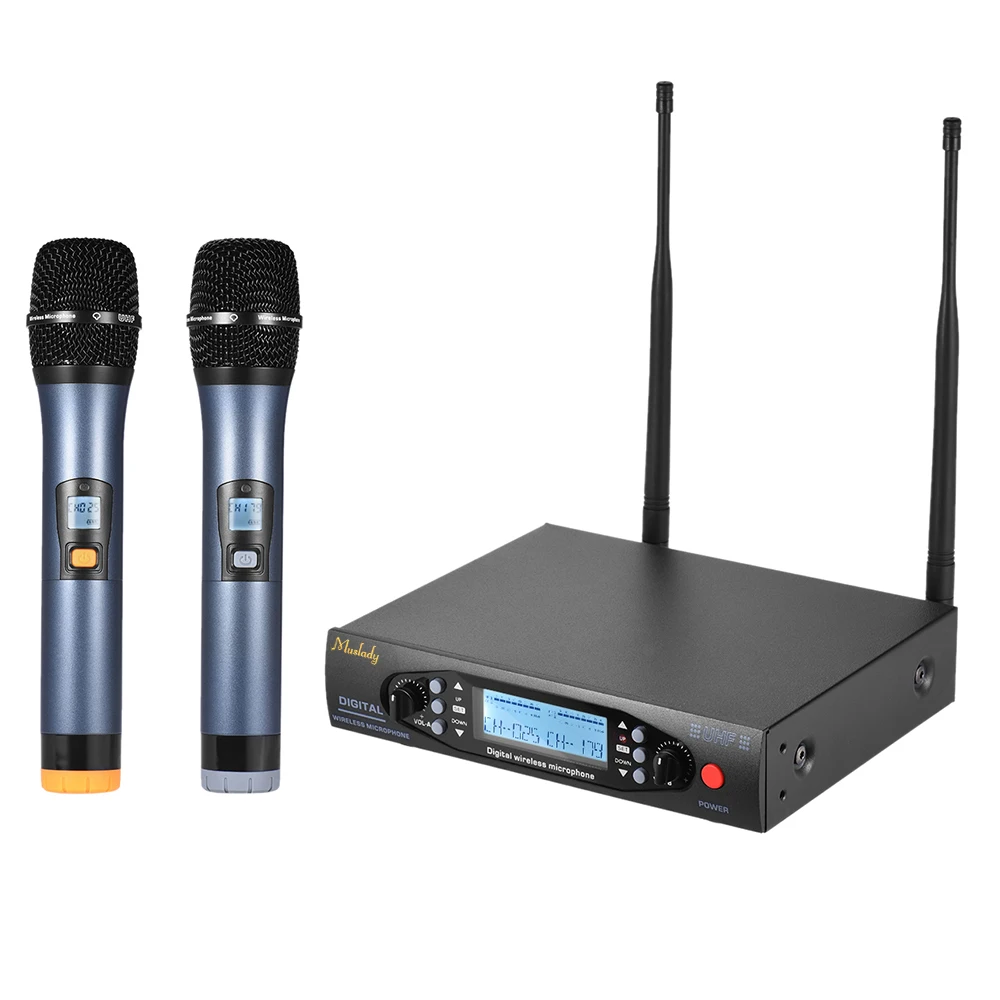Muslady U-80 Professional Digital UHF Wireless Handheld Microphone Mic System Dual Channels LCD Display Receiver 2 Microphones