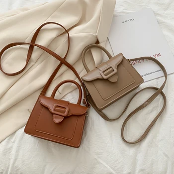 

Fashion Solid Color PU Crossbody Handbag Totes Women Casual Belt Buckle Shoulder Female Travel Simple Messenger Top-handle Bag