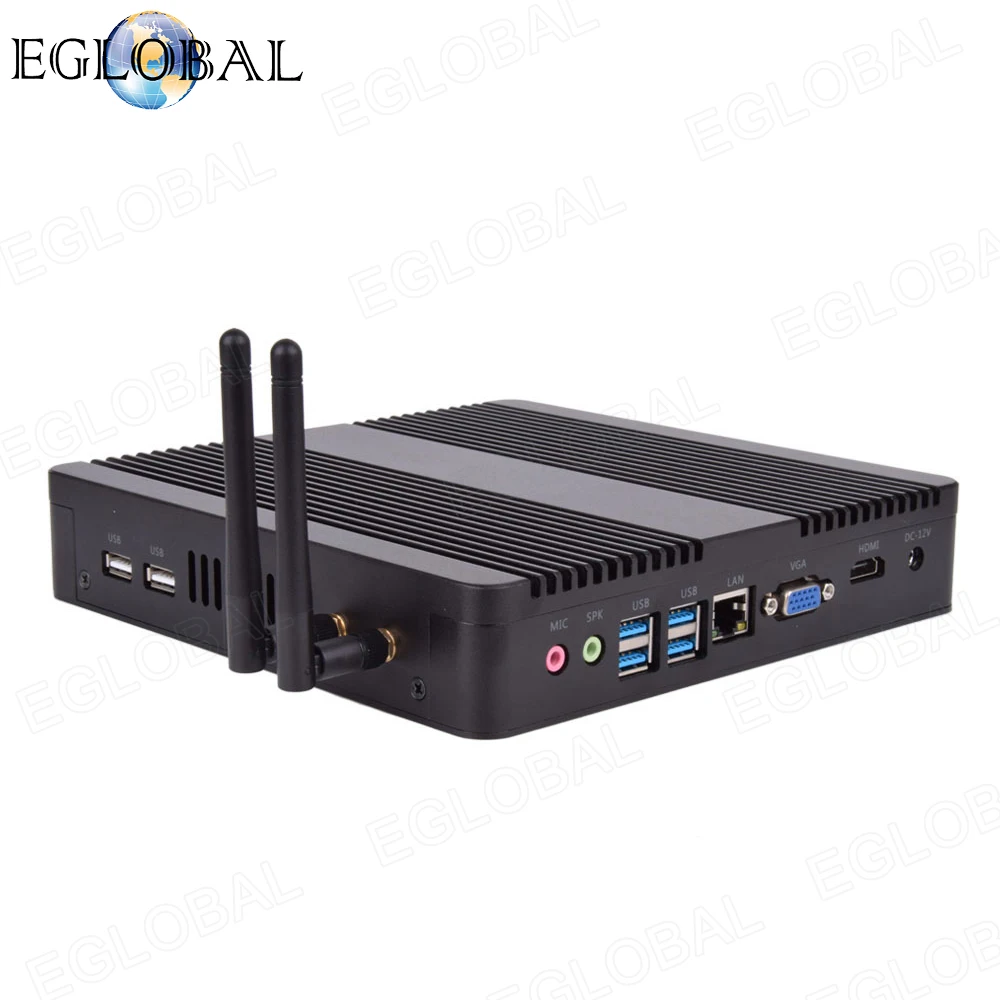 Дешевый безвентиляторный HTPC Intel core i3/i5/i7/celeron мини ПК настольный Windows 10 компьютер 12V VESA крепление