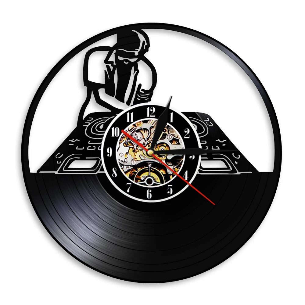 DJ Turntables Wall Clockออกแบบโมเดิร์นHip Hopเพลงนาฬิกาบันทึกไวนิล