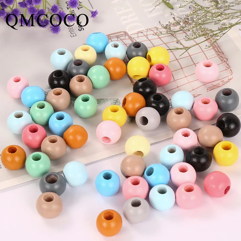 DIY New Products 20mm Colorful Big Hole Round Wooden Beads Custom Fashion Crafts Kid's Jewelry Baby Toys Accessories Wholesale