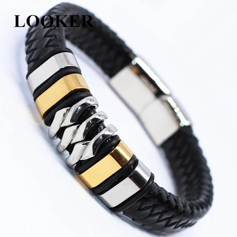 Мужские кожаные браслеты LOOKER из нержавеющей стали плетеные веревочные с