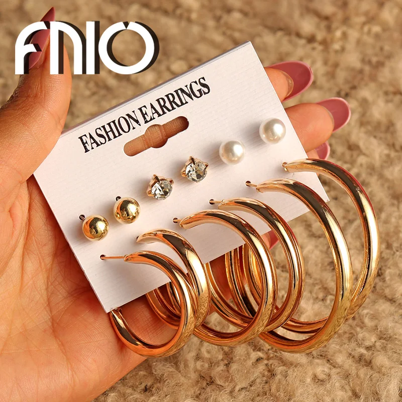 Модные большие золотые серьги-кольца FNIO для женщин роскошные круглые серьги в