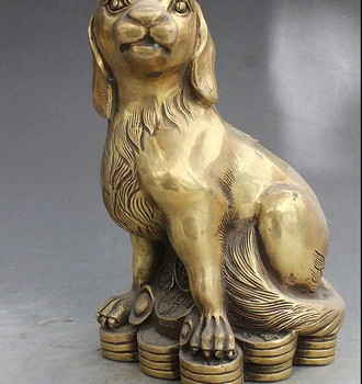 

ymying 1009++++9 Chinese FengShui Brass Carved Wealth Coin Zodiac Year WangCai Dog Statue