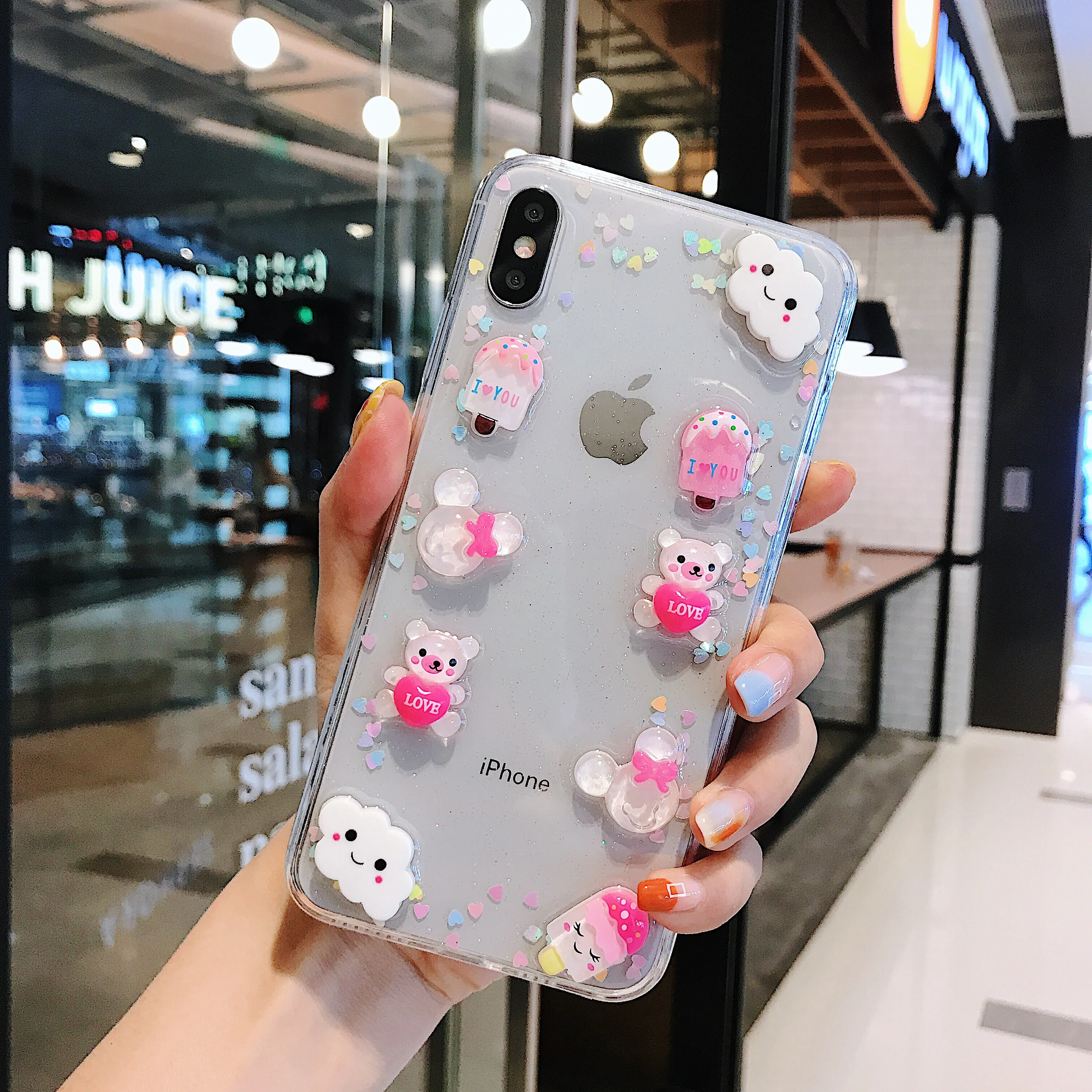 ORYKSZ 3D блеск Мороженое Прозрачный чехол для телефона iphone 7 XS Max X XR 6 6S 8 Plus Мягкий