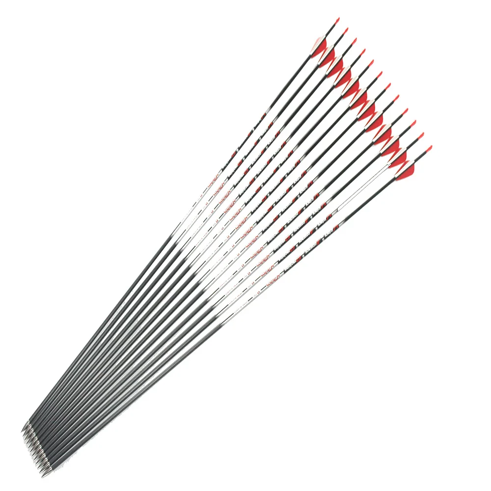 Setas de Carbono Eixos de Seta para Arco 500 600 700 Id4.2mm v3 1.75 Aleta Recurvo Tiro 12 Pçs 30 Spine350 400 4 Arco e flecha