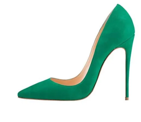 

2024 Spring Fashion High Heel Flock Material Womens Pointed Party Wedding Shoe For Woman Plus Size Heels 12cm Green Color 31#