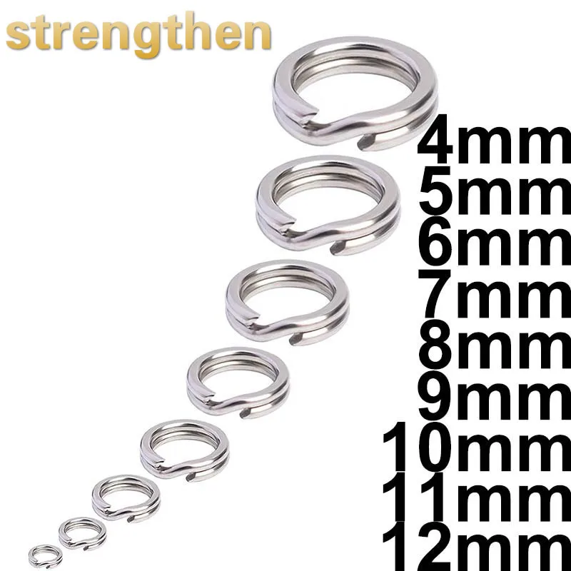 100pcs Fishing Split Rings Hard Bait Silver Stainless Steel 4-12MM Double Loop Split Open Carp Tool Fishing Accessories tackle
