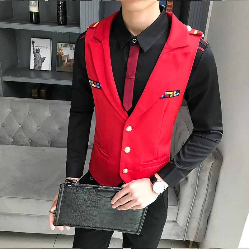 red Жилет мужской Nieuwe Collectie Chaleco Hombre модный однотонный Приталенный жилет Mannen Trouwjurk Formele жилет gilet homme Zwart rood - Цвет: red