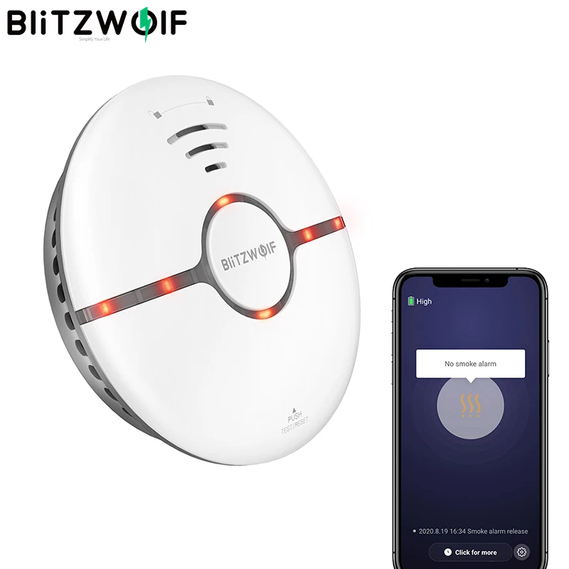 BlitzWolf-Detector de humo BW-IS7 con WiFi, indicador LED de 360 °, detección de fuego, alarma de aplicación remota, Control remoto inteligente, electrónica para el hogar