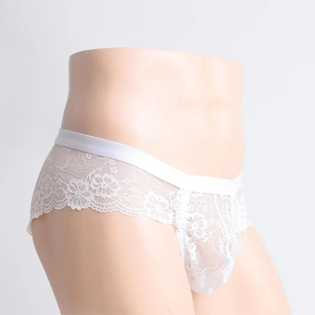 Men's Sheer Floral Lace Panties Low Rise Briefs Underwear Lingerie