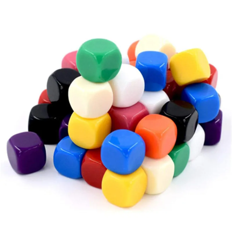 50 шт 16 мм Пустые Акриловые Игральные Кости-кубики-десять цветов 6 сторонних штампов с кубиками мешок для настольных игр, DIY, развлечения и обучения