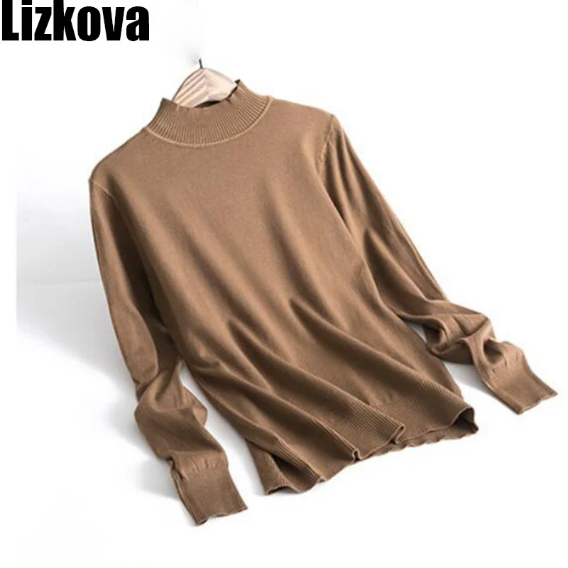 

Woman crop top Sweater Brown 60% Cashmere Knitted Turtleneck Sweater Woman Classic Pullover Sweater