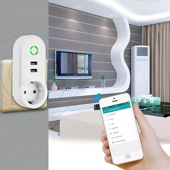 

WiFi Smart Plug Wireless Remote Control Smart pop Socket Switch With 2 USB Ports EU Plug socket