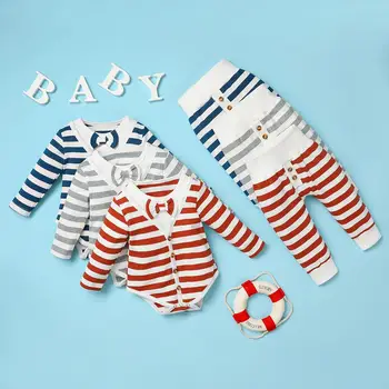 

PatPat 2pcs Baby Boy casual Stripes Baby's Sets Long-sleeve Romper Infant Clothing Outfits for Baby Clothing Sets