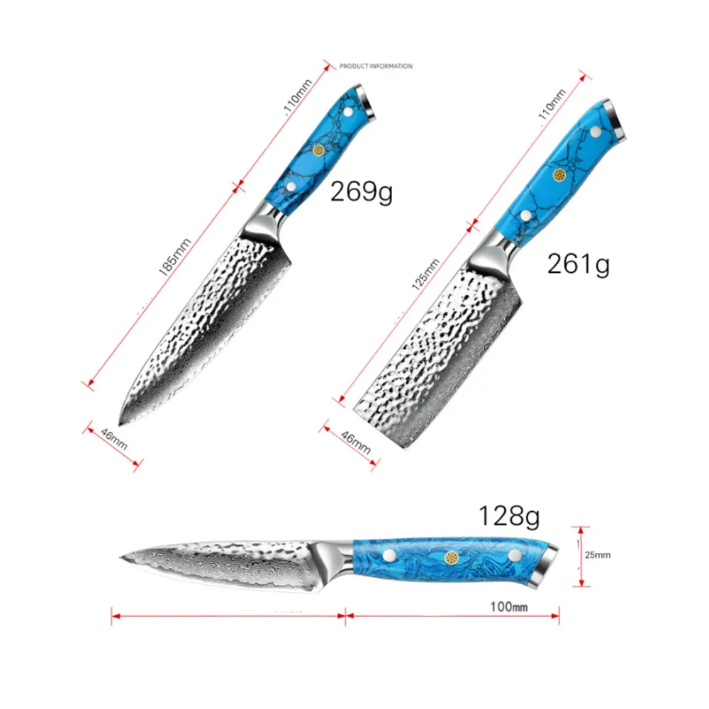 3 шт. набор ножей из дамасской стали 67 слоев японской vg10 Chef Santoku кухонные