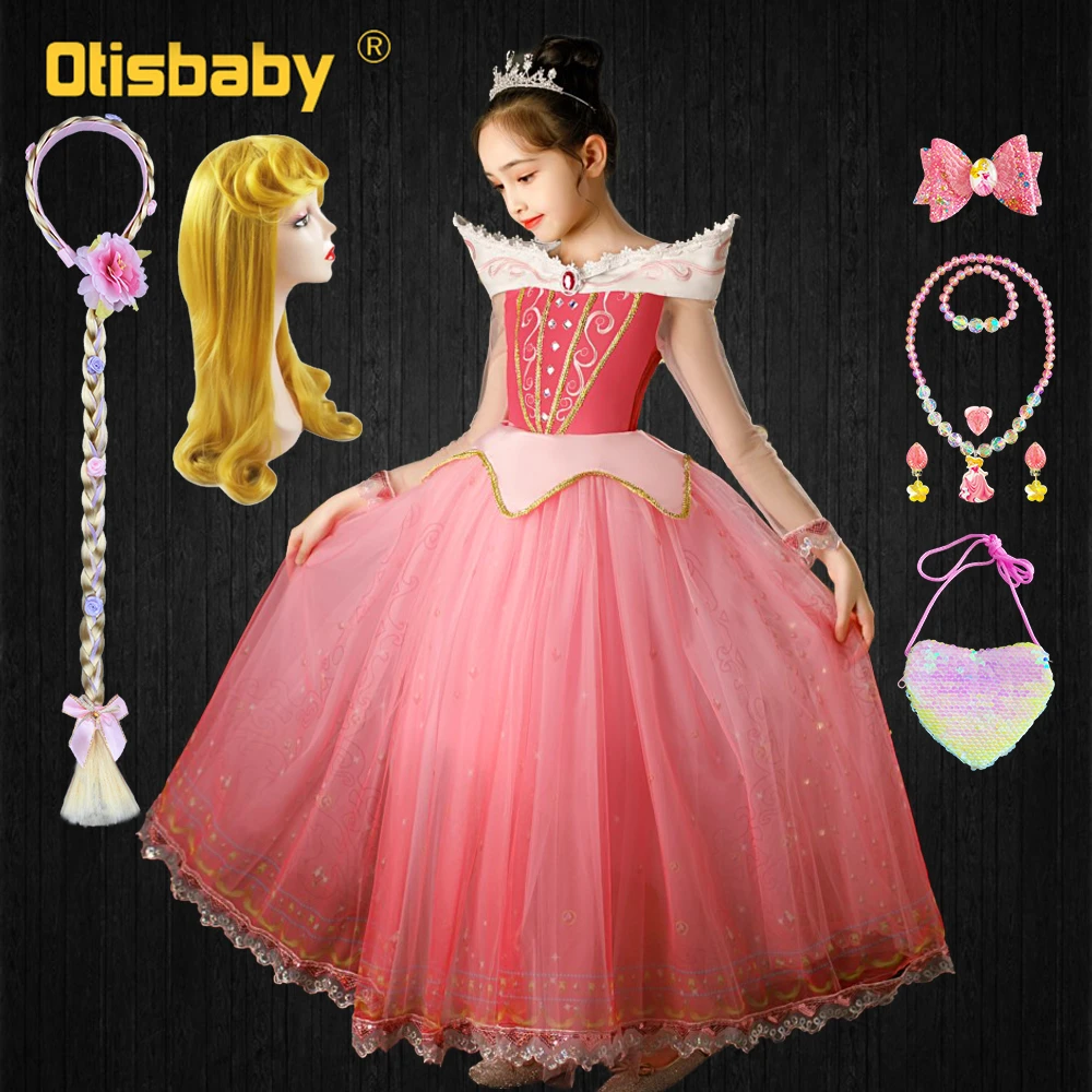 Princesses For Halloween 2022 2022 New Halloween Child Aurora Dress Masquerade Princess Costume Evening Party Pink Luxurious Shoulderless Dresses For Girls Aliexpress