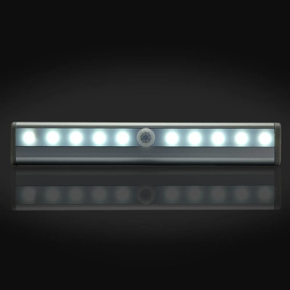 Датчик движения Ночной светильник питьевой 10 светодиодные светильники для освещения шкафа на батарейках беспроводной шкаф ИК инфракрасный детектор движения настенный светильник