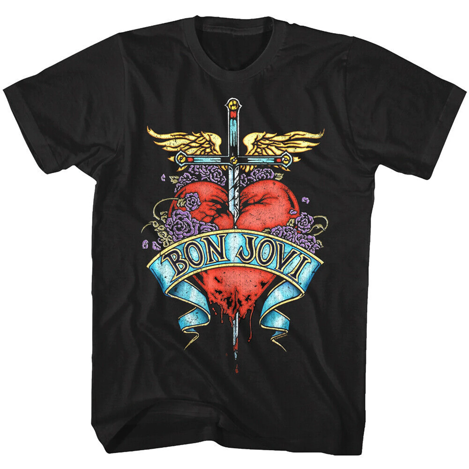 Bon Jovi Pierced Heart Tattoo Men's T-Shirt Rock Band Album Tour Music Merch Bodybuilding Tops Tee Shirt | Мужская одежда