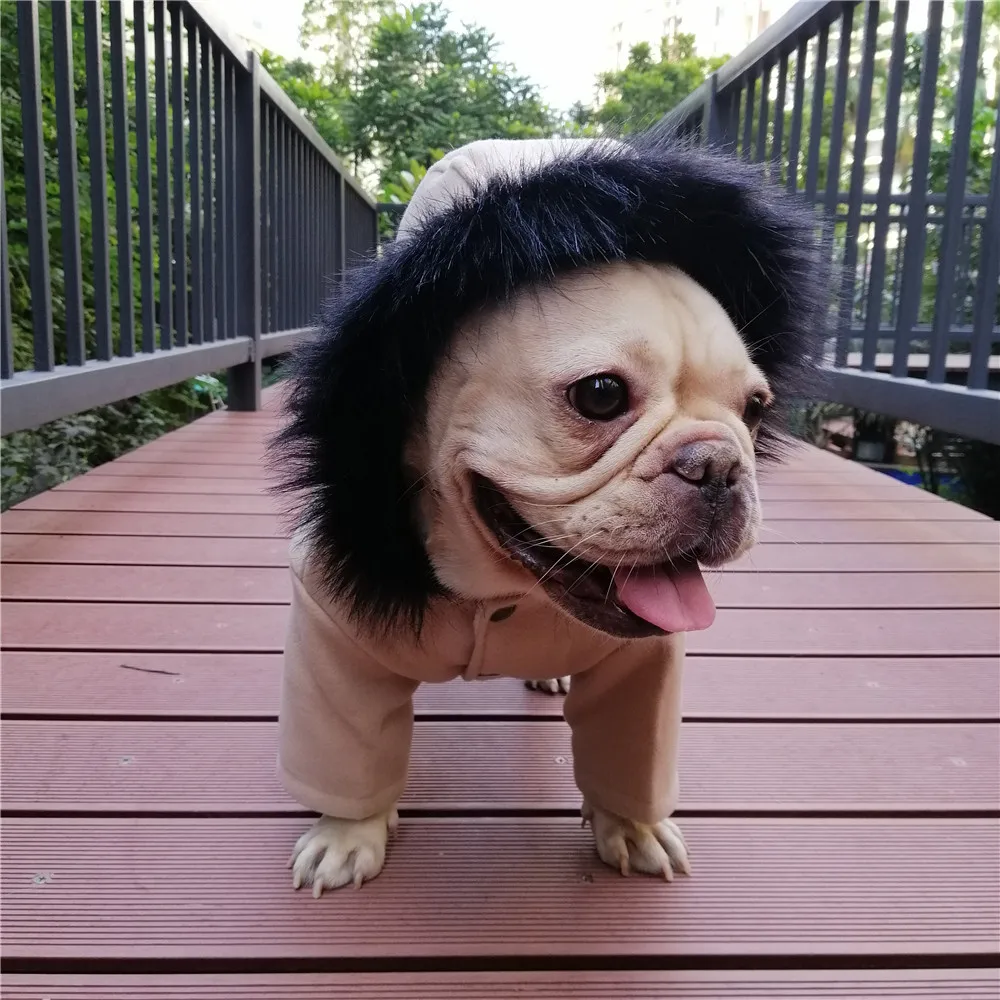 Зимняя куртка для собак Французский бульдог вышивка аппликация меховой воротник одежда с капюшоном для собак для маленьких средних пород стильная одежда для домашних животных