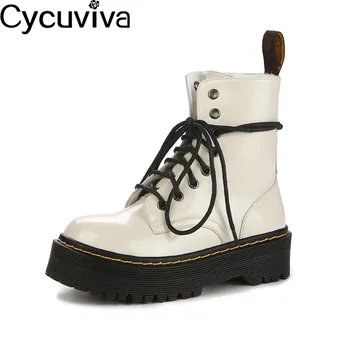 

Western Style Flat Knight Boots Women High Quality Leather Ankle Boots Chunky Sole Cross Lace Up Motorcycle Boots Runway Shoes