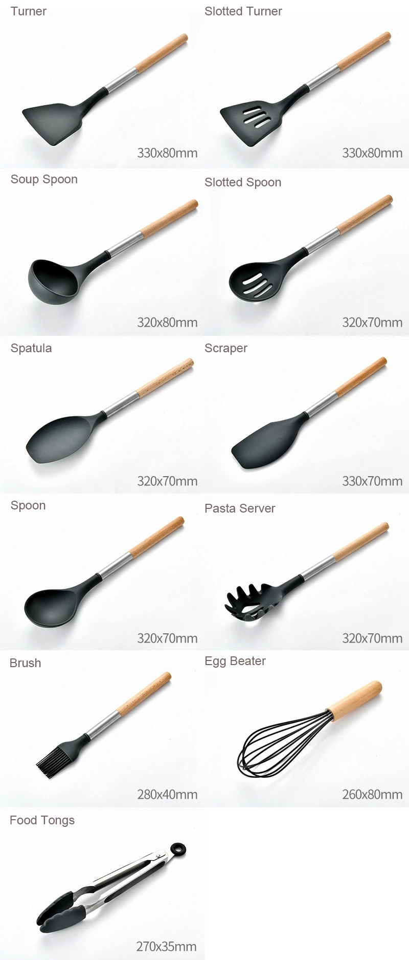 12 Pieces Cooking Tools Set Silicone+Wood Handle Kitchen Cooking Utensils Set with Storage Box Turner Tongs Spatula Soup Spoon