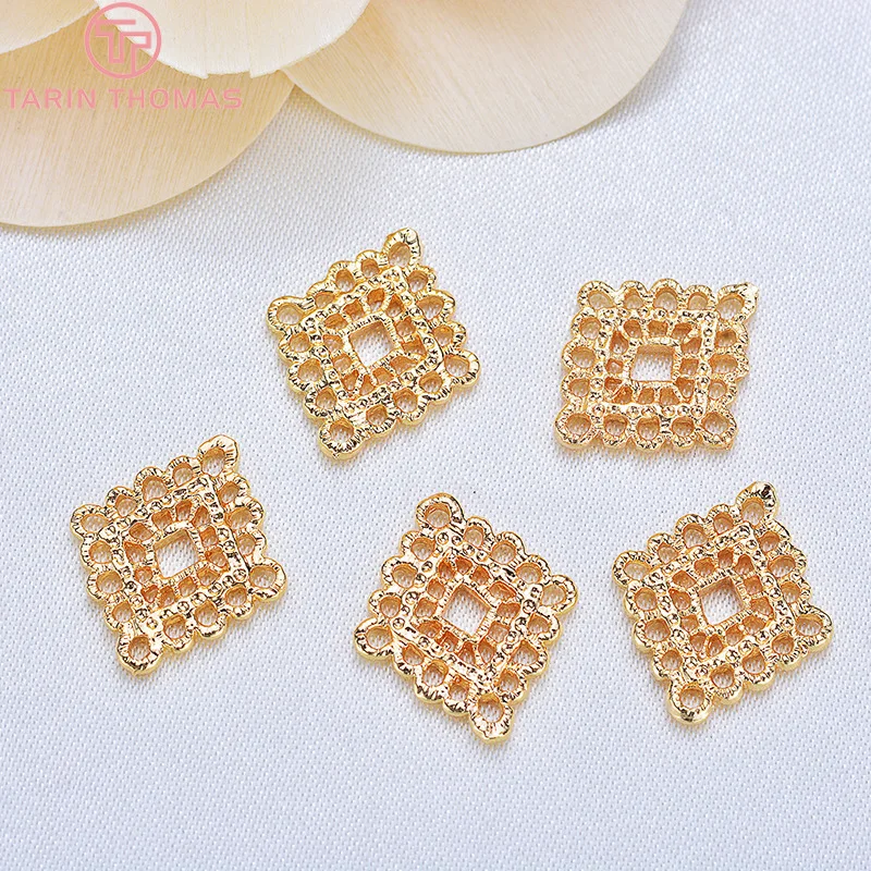 

(1359)10PCS 15MM 24K Gold Color Plated Brass Hollow Rhombus Connector Charms Pendants High Quality Diy Jewelry Accessories