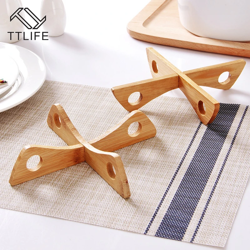 TTLIFE Wooden Heat-resistant Pot Mat Baking Tray Bracket Detachable Wooden Table Mat Kitchen Pot Mat Insulation Cold Pot Mat