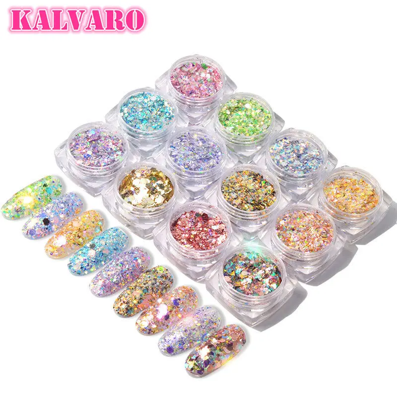 

Kalvaro Nail Mermaid Glitter Flakes Sparkly 3D Hexagon Colorful Sequins Spangles Polish Make-up Manicure Nails Art Decorations
