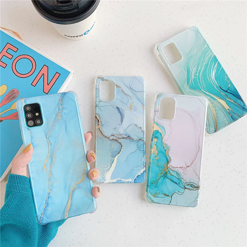 kawaii phone case samsung Cao Cấp Đá Cẩm Thạch Ốp Lưng Dành Cho Samsung Galaxy Samsung Galaxy S20 FE Note 20 Cực A51 A71 S10 Note 10 Plus A50 A10 A20 s21 S22 Ốp Viền Chống Sốc kawaii samsung cases