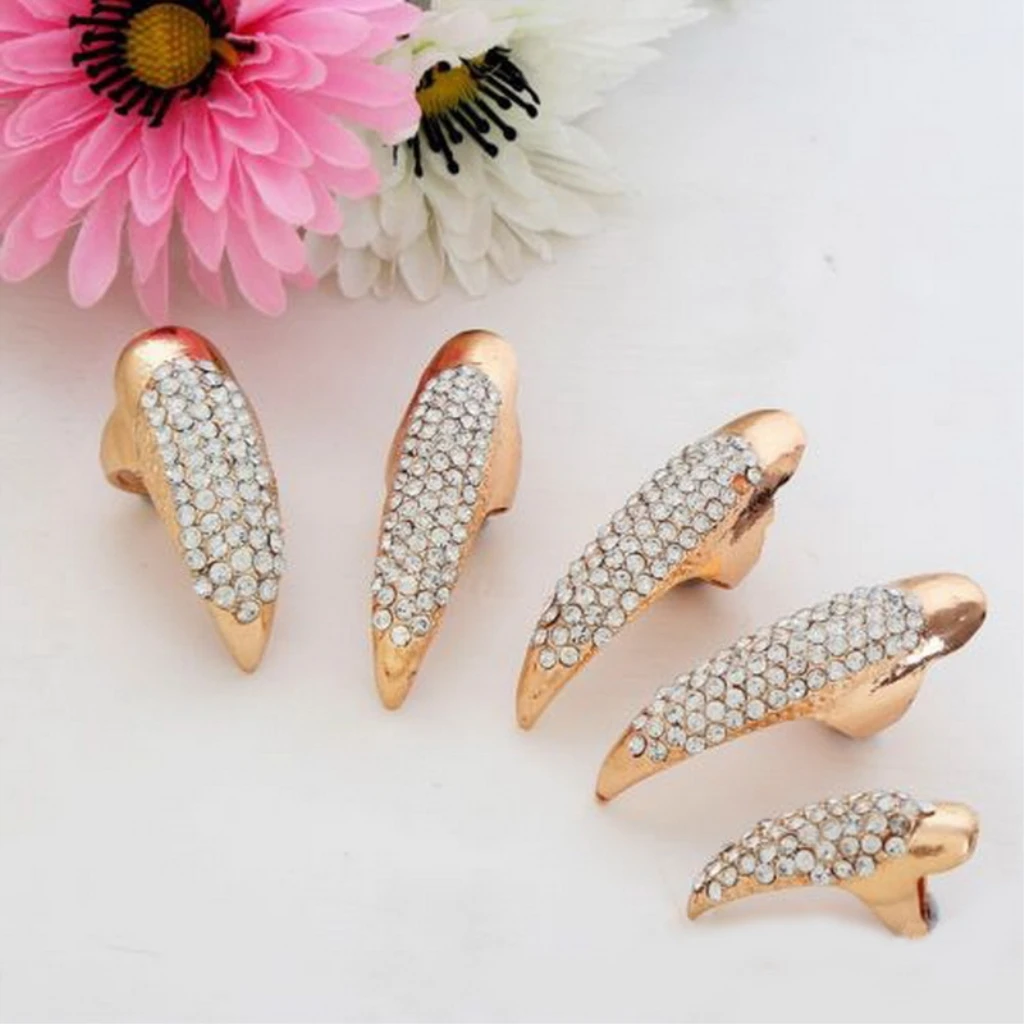 5 Pieces Finger Nail Claw Ring Set Band Wrap Women Hand Jewelry Cosplay Gift