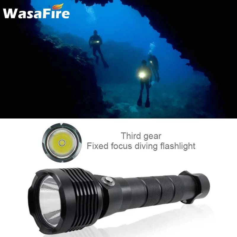 Wasafire New Powerful 18650 Dive Flashlight XHP50 LED Diving Torch Lamp Waterproof 3 Modes Scuba Lantern for Hunting Diver