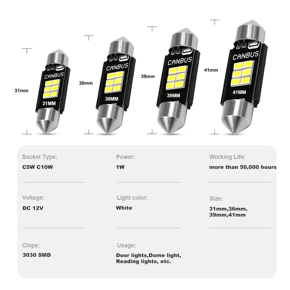 ANMINGPU 2x сигнальная лампа супер яркий C5W Led C10W 31 мм 36 мм/39 мм/41 иллюминационных