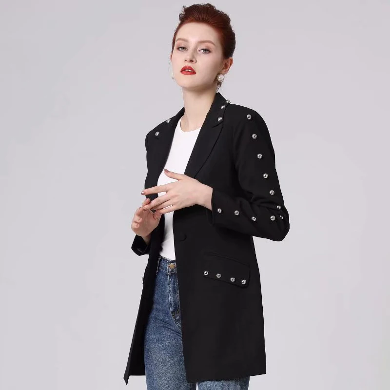 Ideal AELESEEN 2020 Spring Office Lady Long Coat Women Luxury Metal Buttons European Casual Wearing Singl
