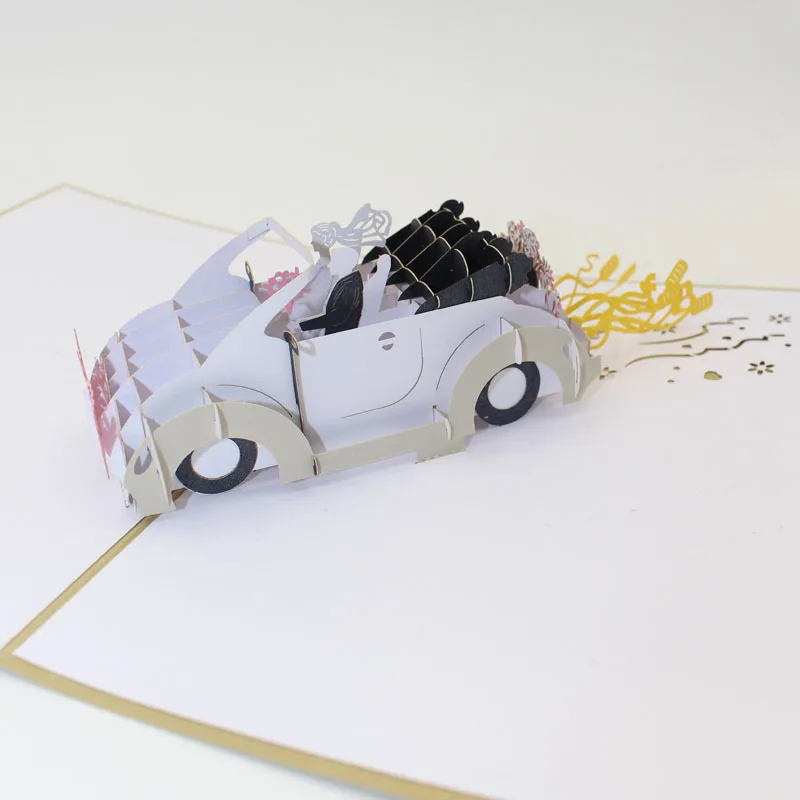  3D Wedding Cards Invitations Sweet Bride And Groom Drive Supercar Paper Cutting DIY Card for Weddin - 4.0003E+12