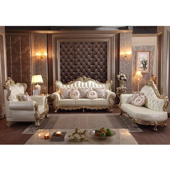 

European Leather Sofa Combination Living Room First Layer Luxury Leather Sofa French Solid Wood Carving Leather Art Sofa