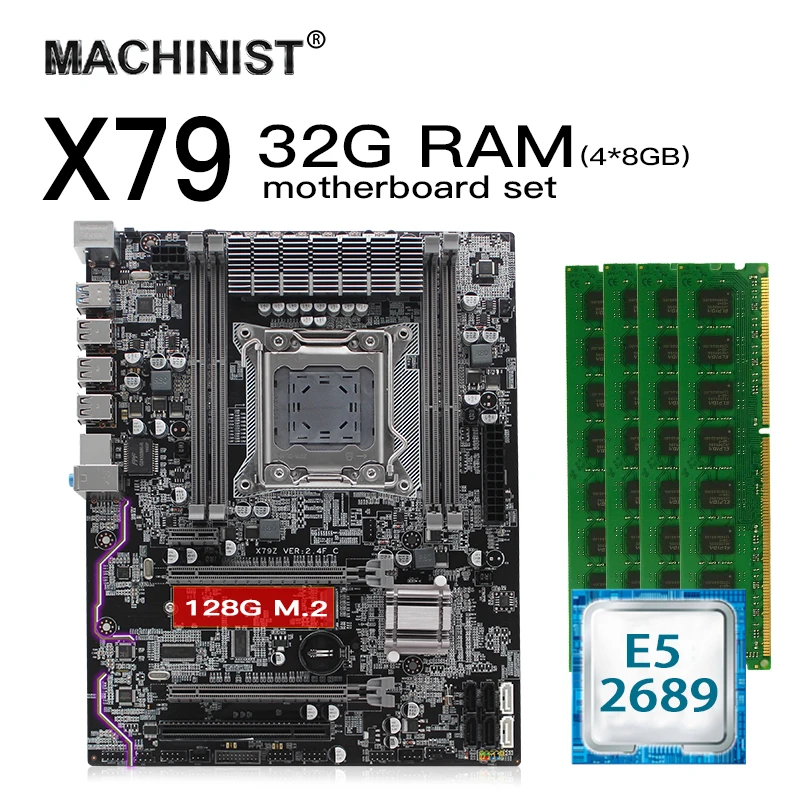 #^Special Price X79 LGA 2011 motherboard set kit atx with Intel Xeon E5 2689 CPU 32G(4*8G) 1600mhz REG ECC RAM M.2 NVME 128Gb SSD hard disk