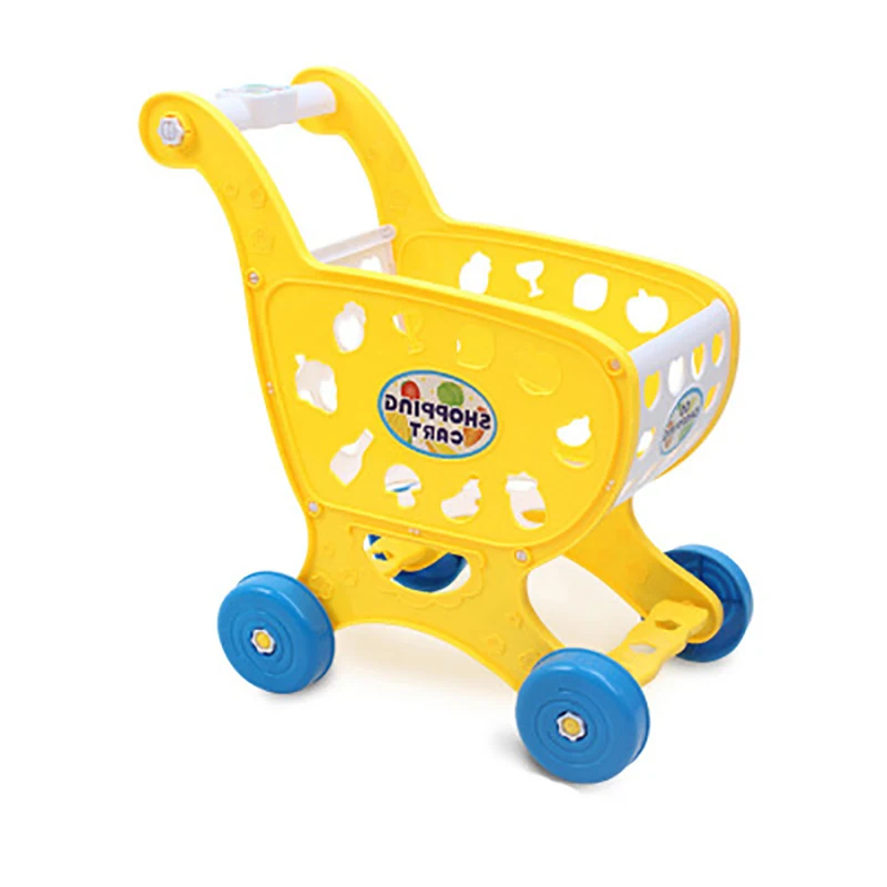 yellow shopping cart 19 шт., Детские кухонные игрушки, набор для покупок, ролевые игры, домик для резки фруктов, овощей, миниатюрная еда для девочек, развивающая игрушка - Цвет: yellow shopping cart