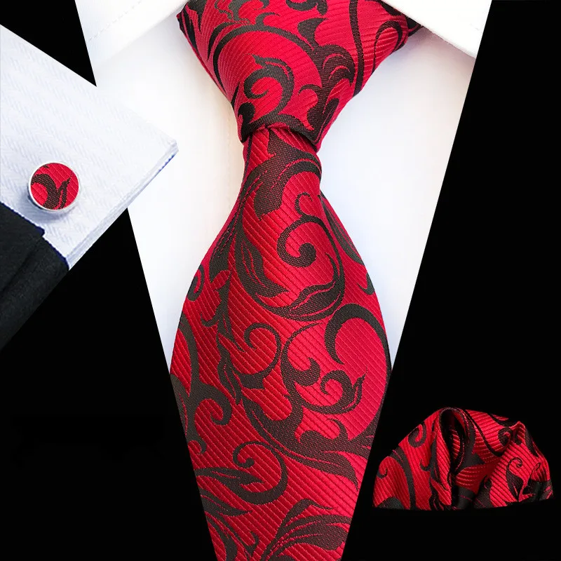 Neck tie Men's Plain Floral 8cm Silk Set Wedding Solid Hanky Cufflinks
