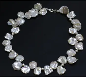 

Jewelry Free Shipping Natural Freshwater Baroque Petal Shaped Shaped keshi Pearl Necklace 18inch