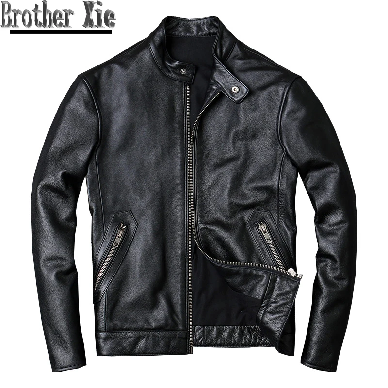 

100% Cowhide Jackets Men Plus Size 4XL Casual Genuine Real Cow Leather Jacket Men Motorcycle Black High Quality Slim Short Coat