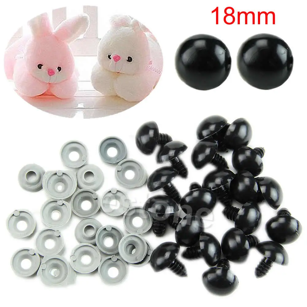 20 шт 6-20 мм черные безопасные пластиковые глаза для плюшевого мишки/кукол/игрушек животных/валяния Y4QA