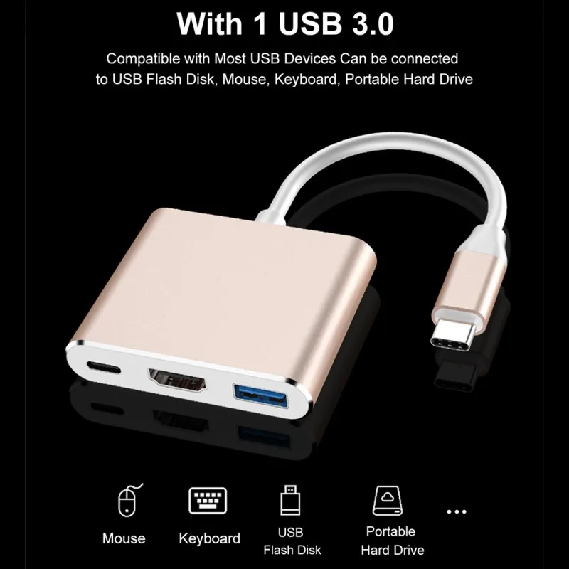 Супер Тип C USB 3,0 до USB-C 4K HDMI USB 3,0 адаптер 3 в 1 концентратор конвертер адаптер для ноутбука